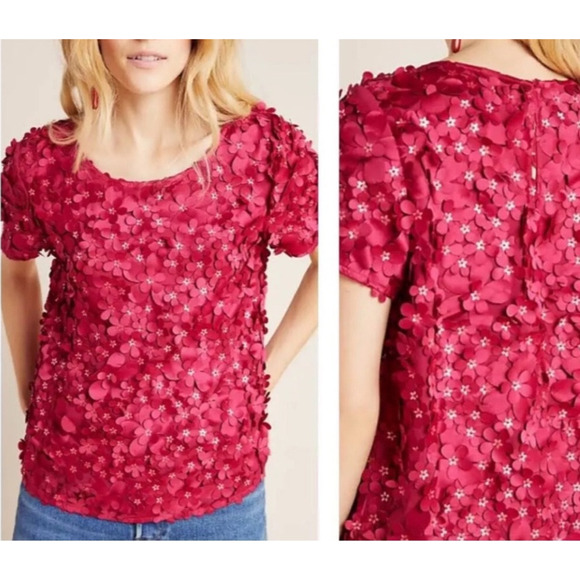 Anthropologie Tops - *Flawed Anthropologie Varun Bahl Rosemarie 3D Floral Top Whimsy Raspberry Size 8